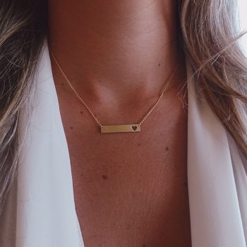 bar necklace heart diamonds gold for her