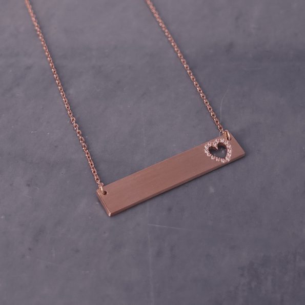 bar necklace heart diamonds gold for her